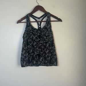 EUC Lululemon Tank Top Cool Racerback Size 8 Black White Floral Activewear